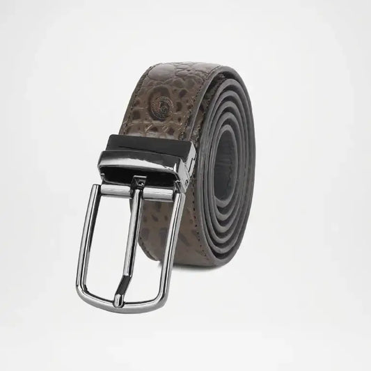 Brown Leather Belt for Men with Croc Pattern