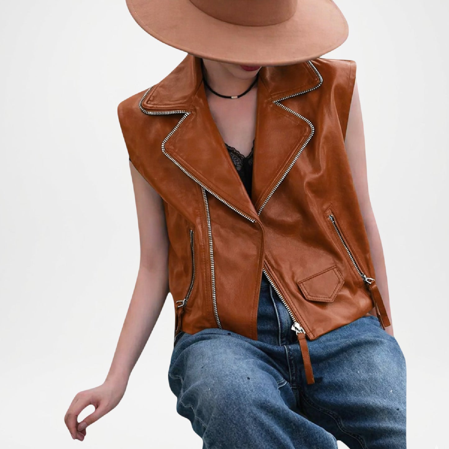 Women’s Brown Leather Vest