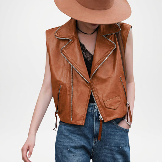 Grace Women’s Brown Leather Vest Classic Everyday Leather Vest