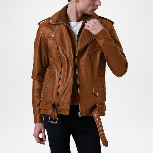 men's brown biker jacket