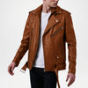 men's brown biker leather jacket
