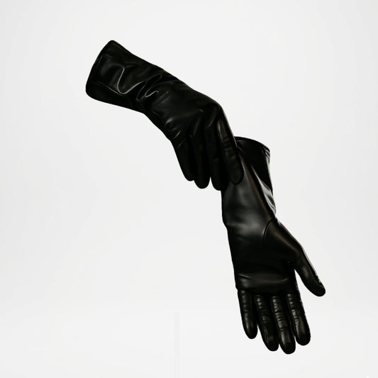 Camilla Black Long Leather Gloves with Cashmere Lining