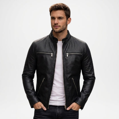 Black Leather Biker Jacket Mens Ionic Style