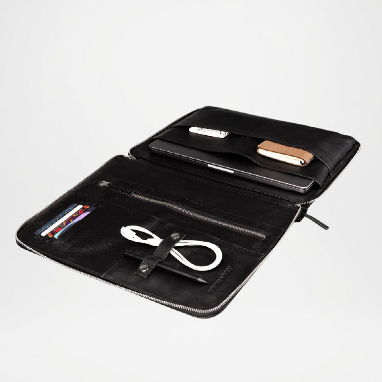 Eclectic Black Leather Portfolio Case