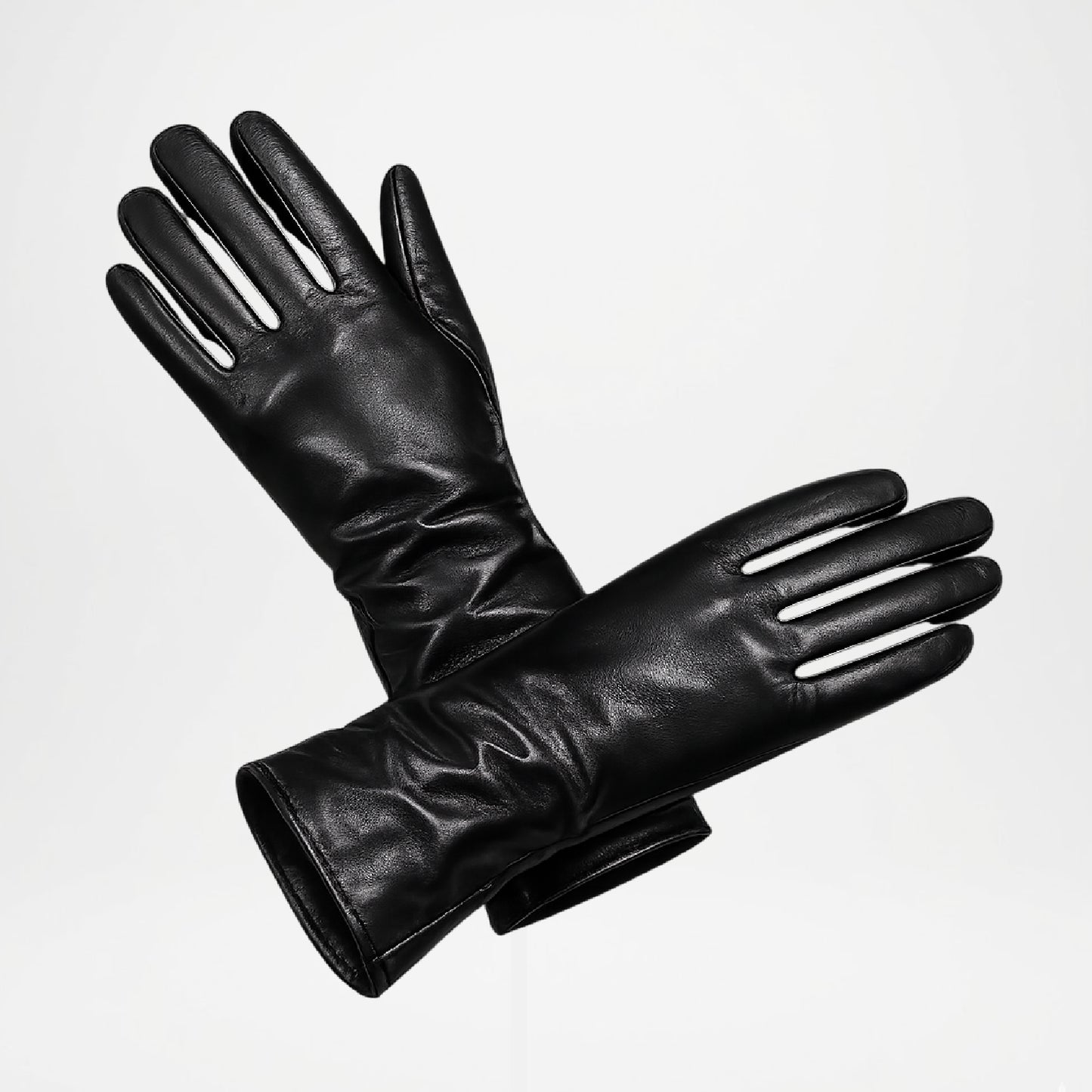 Camilla Black Long Leather Gloves with Cashmere Lining