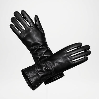 Camilla Black Long Leather Gloves with Cashmere Lining