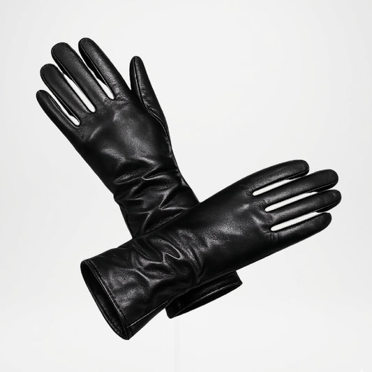 Camilla Black Long Leather Gloves with Cashmere Lining