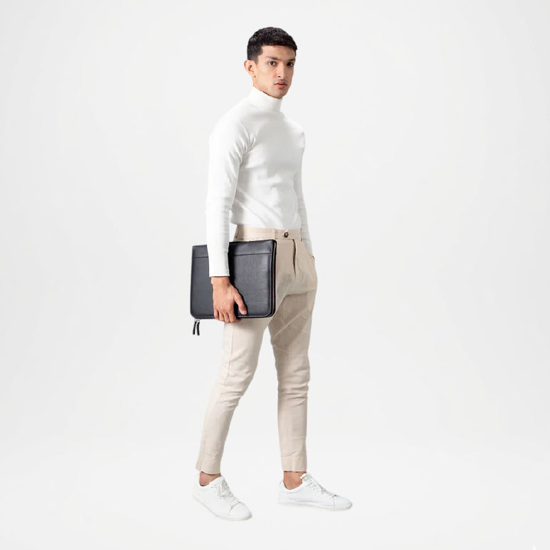 Eclectic Black Leather Portfolio Case