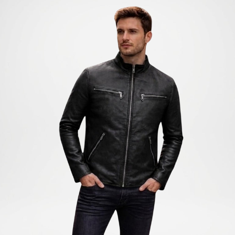 Black Leather Biker Jacket Mens Ionic Style