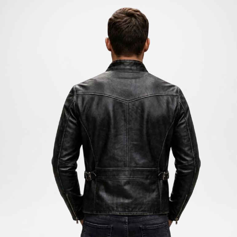 Black Leather Biker Jacket Mens Ionic Style