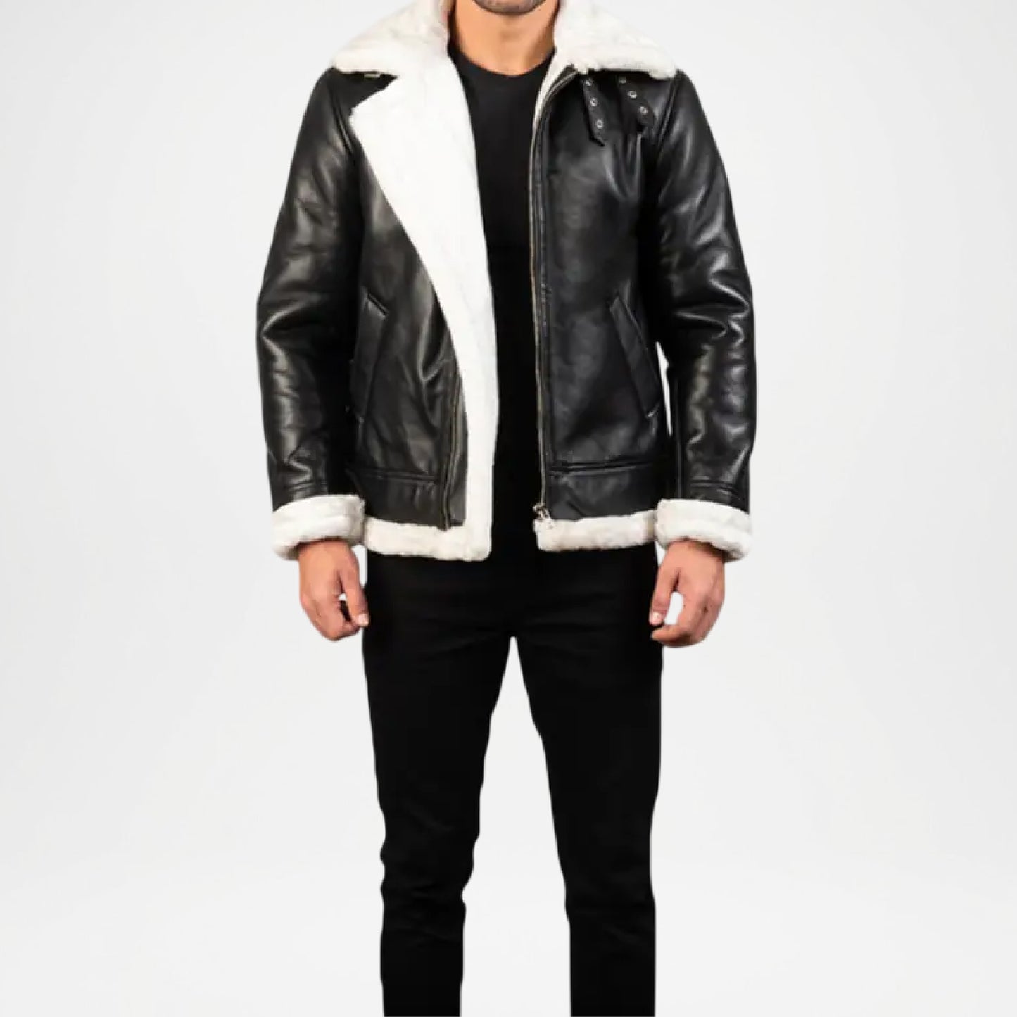 black shearling bomber jacket