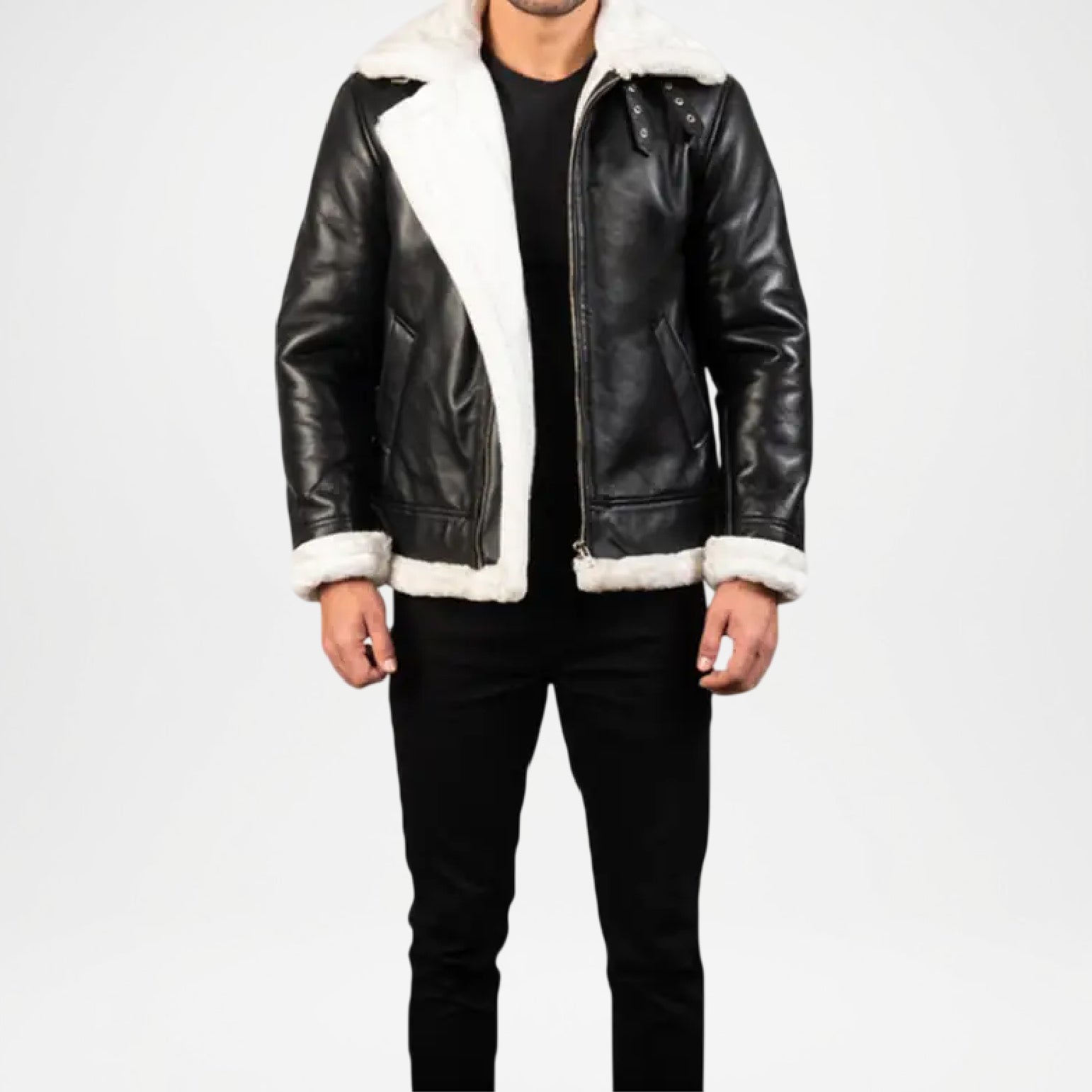 black shearling bomber jacket