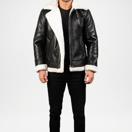 black shearling bomber jacket