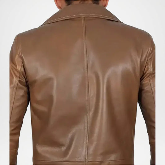 Vintage Brown Leather Trench Coat for Men