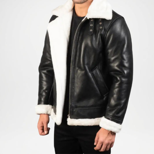 black shearling bomber jacket mens