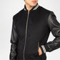 men's black varsity jacket with leather sleeves
