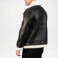 black leather shearling bomber jacket