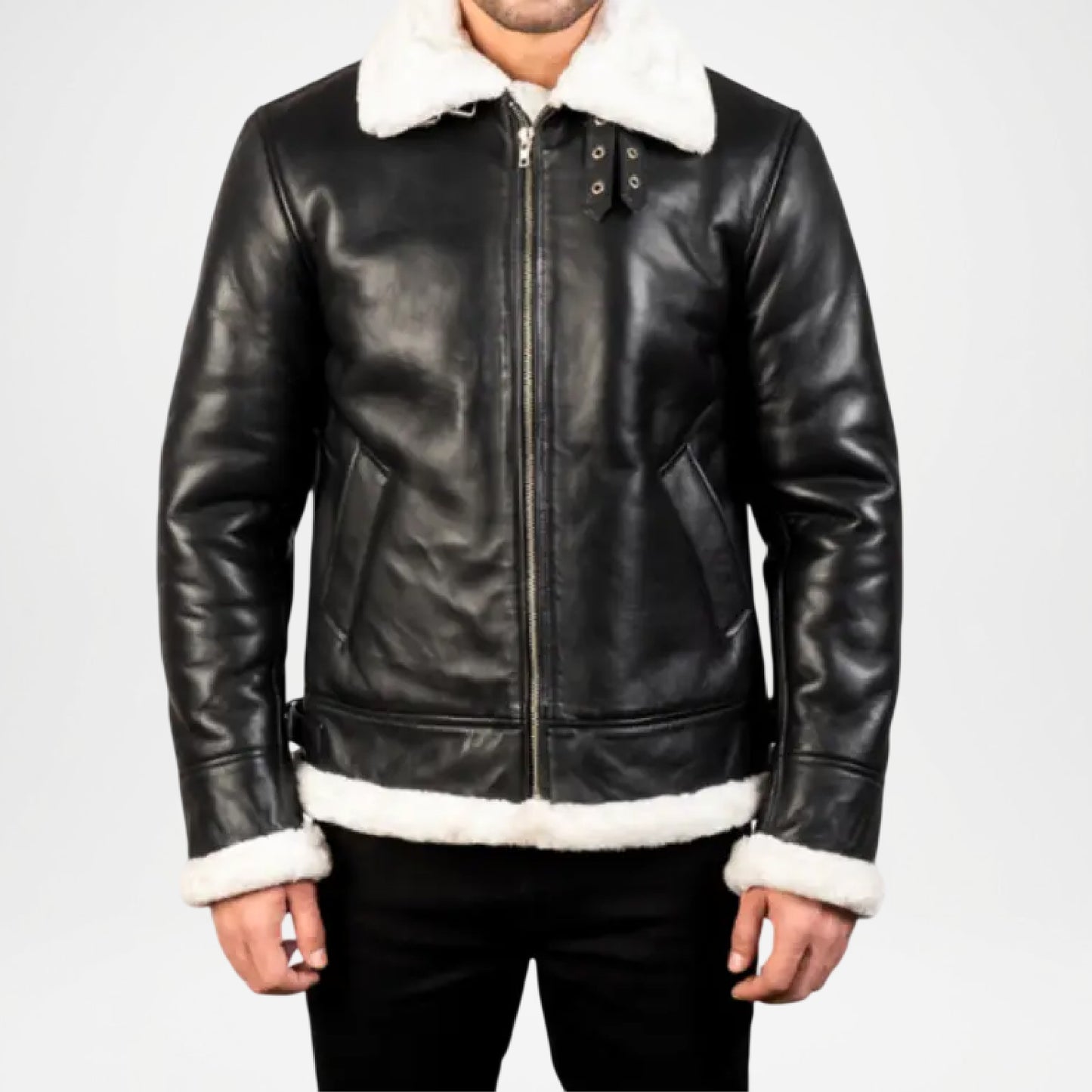 black shearling collar bomber jacket