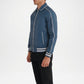 blue and white leather varsity jacket