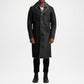 Black Shearling Leather Trench Coat for Men