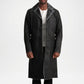 Black Shearling Leather Trench Coat for Men