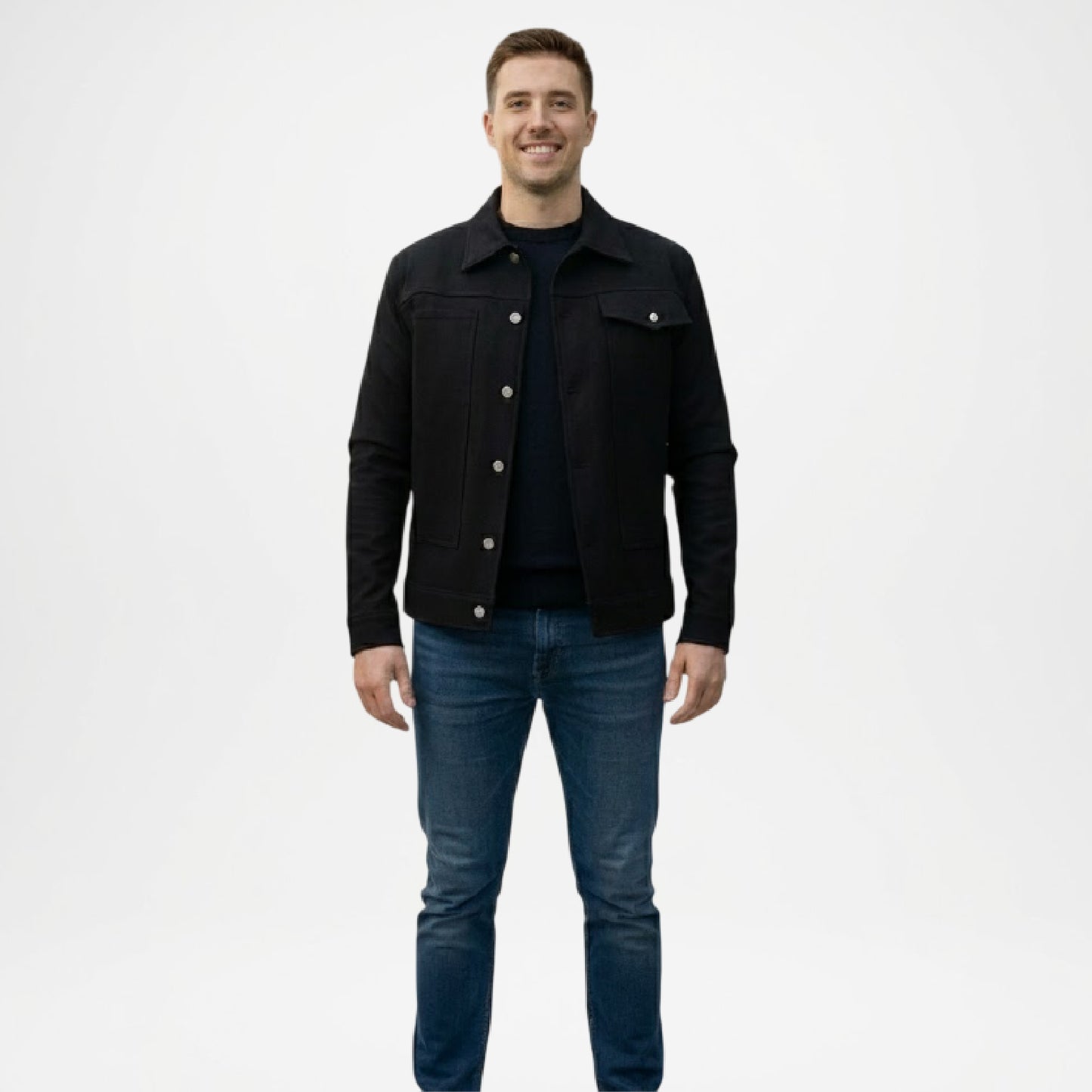 Black Utility Trucker Jacket for Men