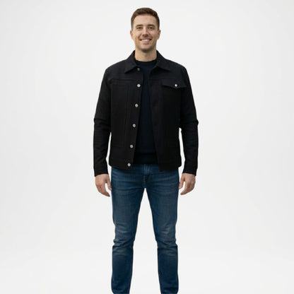 Black Utility Trucker Jacket for Men
