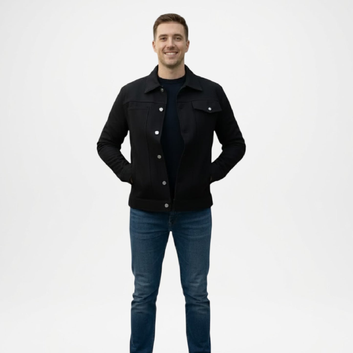 Black Utility Trucker Jacket for Men