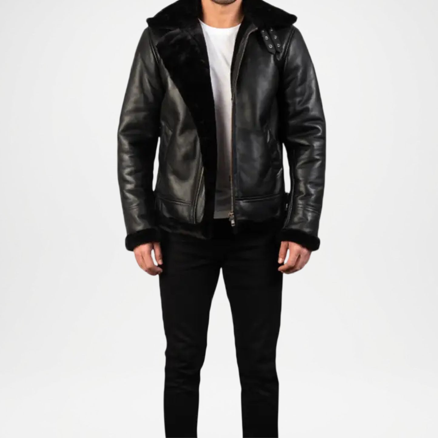 black shearling bomber jacket