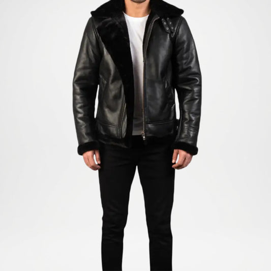 black shearling bomber jacket