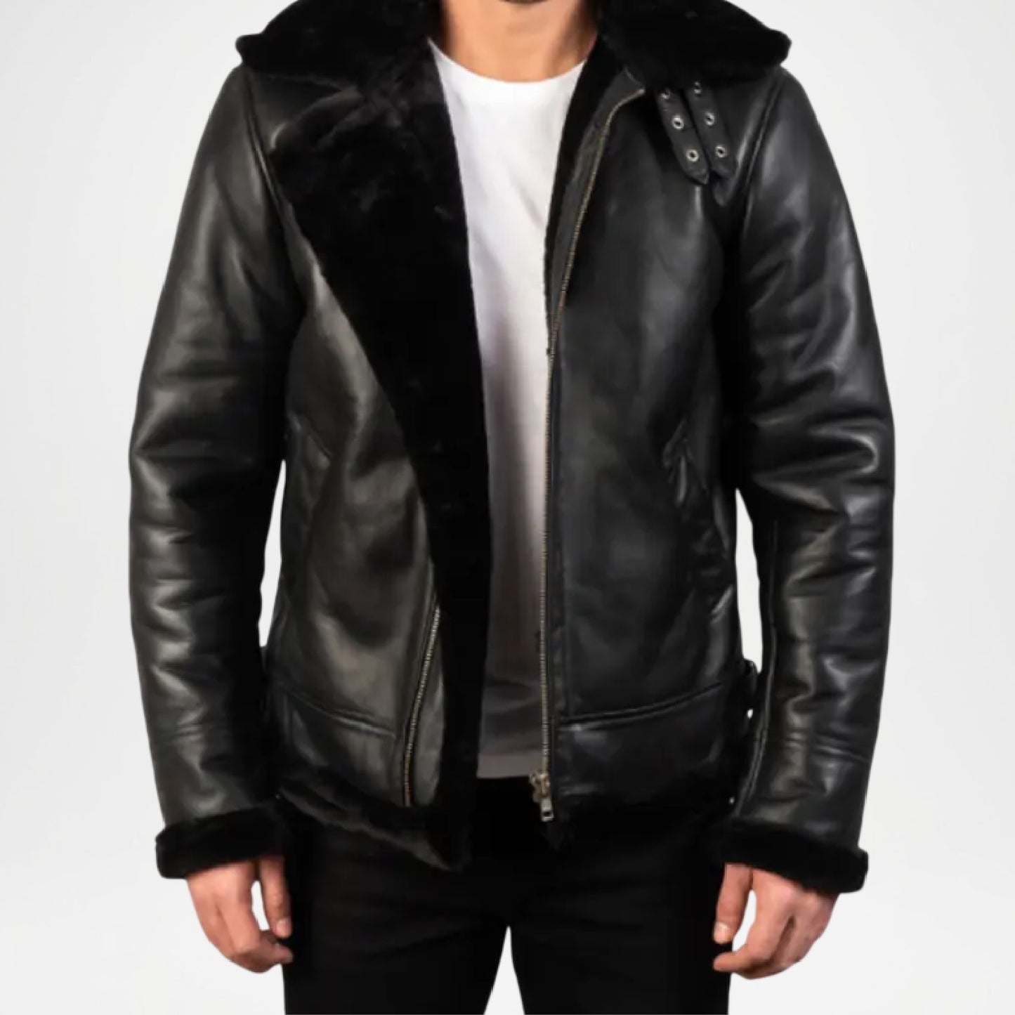 black shearling bomber jacket mens