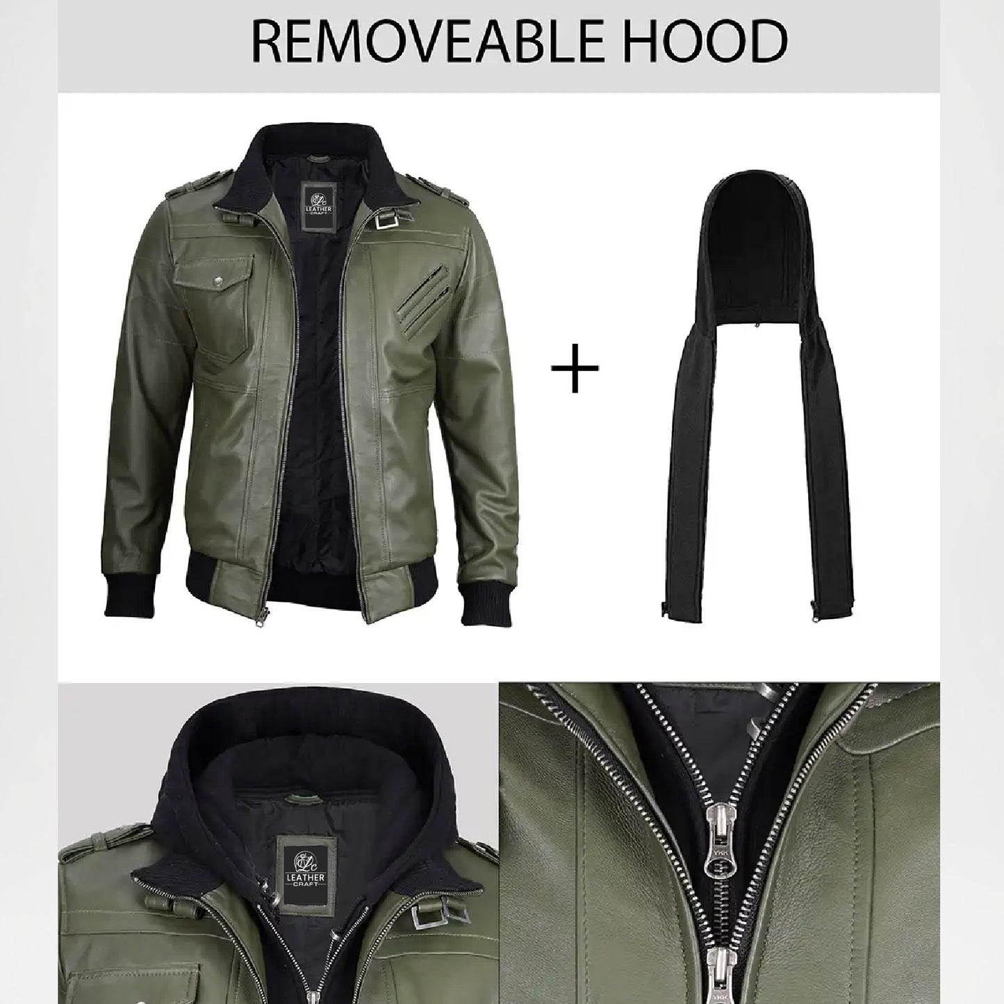 Olive Green Leather Bomber Jacket for Men