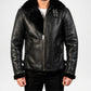 black leather shearling bomber jacket