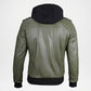 Olive Green Leather Bomber Jacket for Men