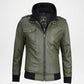 Olive Green Leather Bomber Jacket for Men