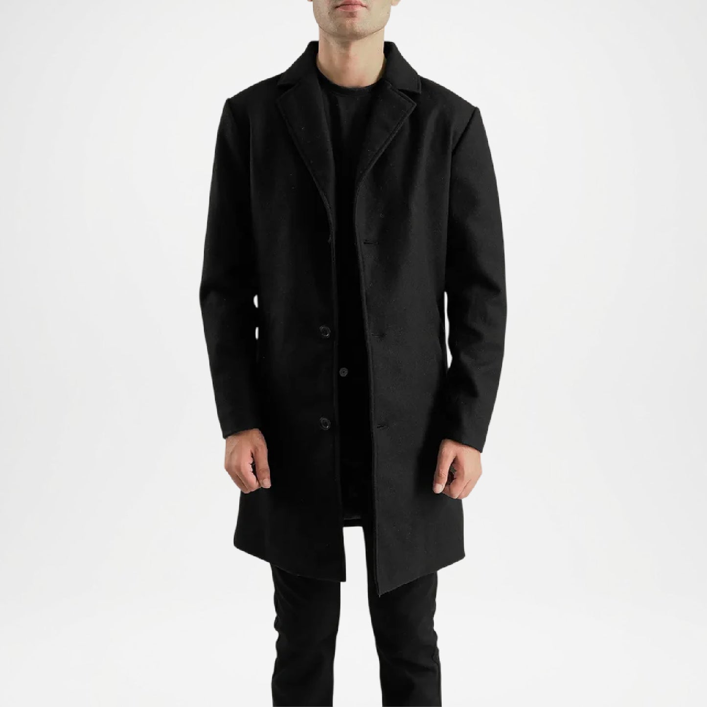 Black Wool Coat for Men