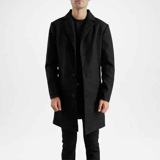 Black Wool Coat for Men