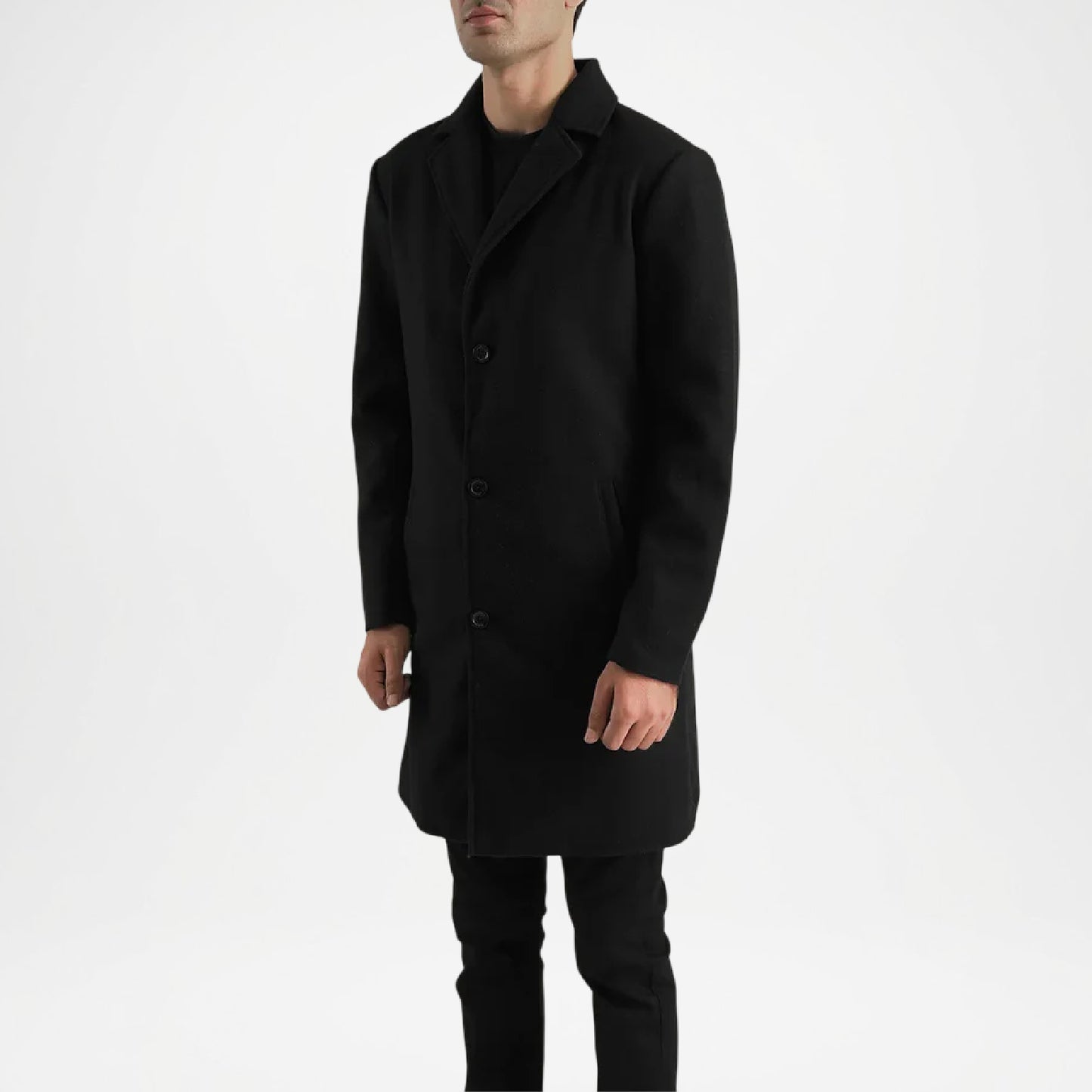 Black Wool Coat for Men