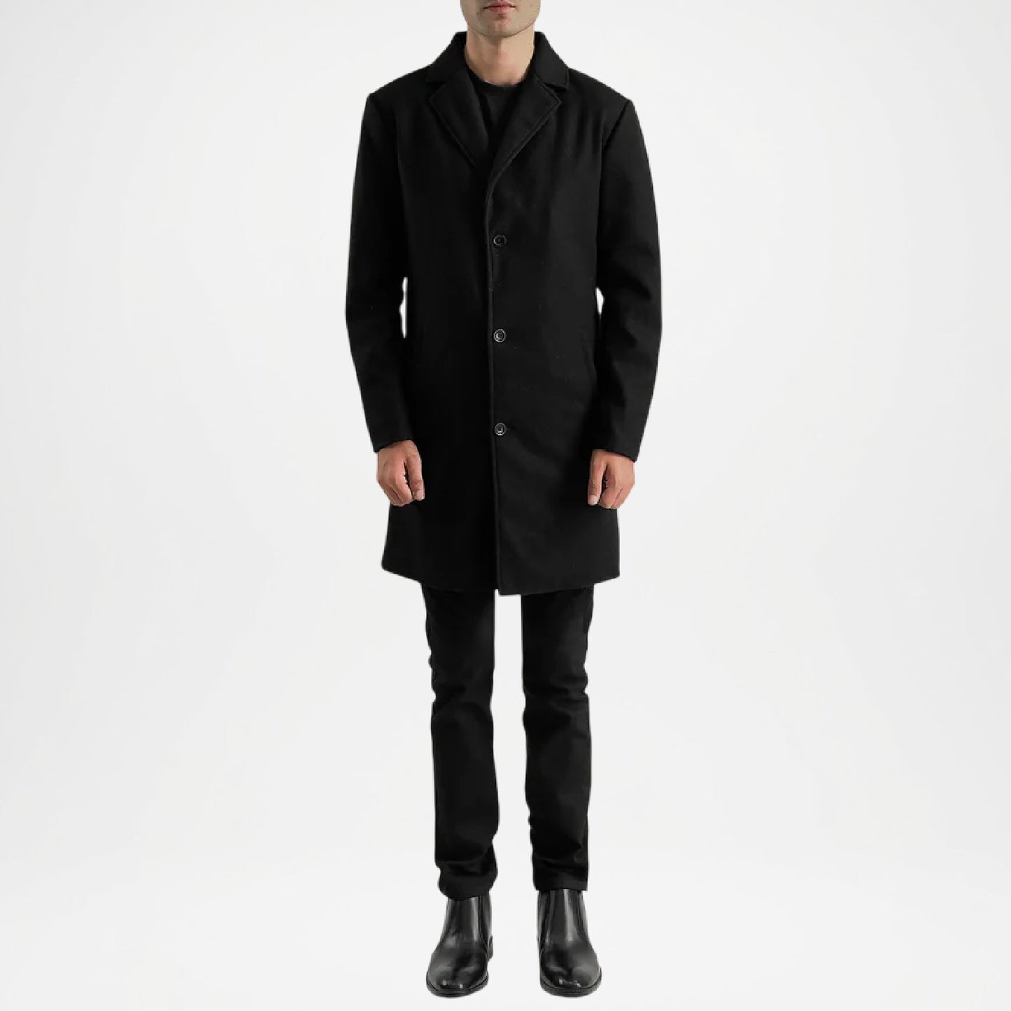 Black Wool Coat for Men