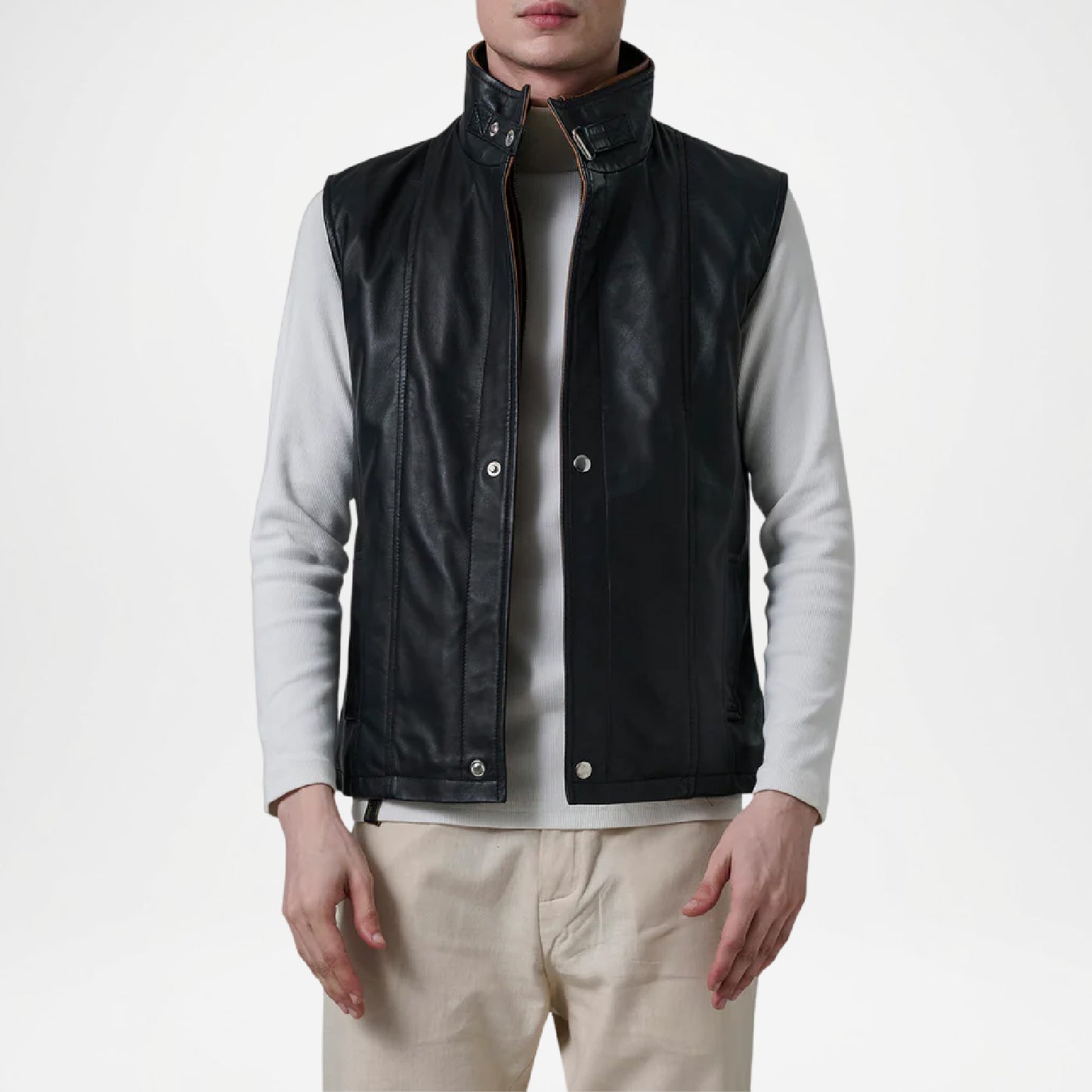 Zane Black Leather Vest for Men