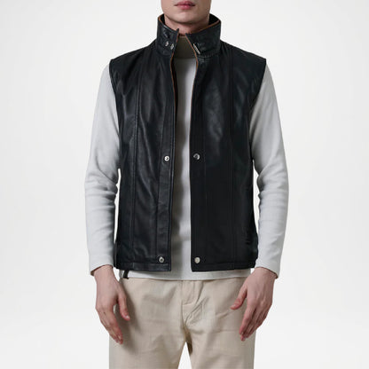 Zane Black Leather Vest for Men