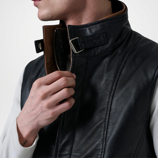 Zane Black Leather Vest for Men
