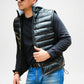 black leather puffer vest for men