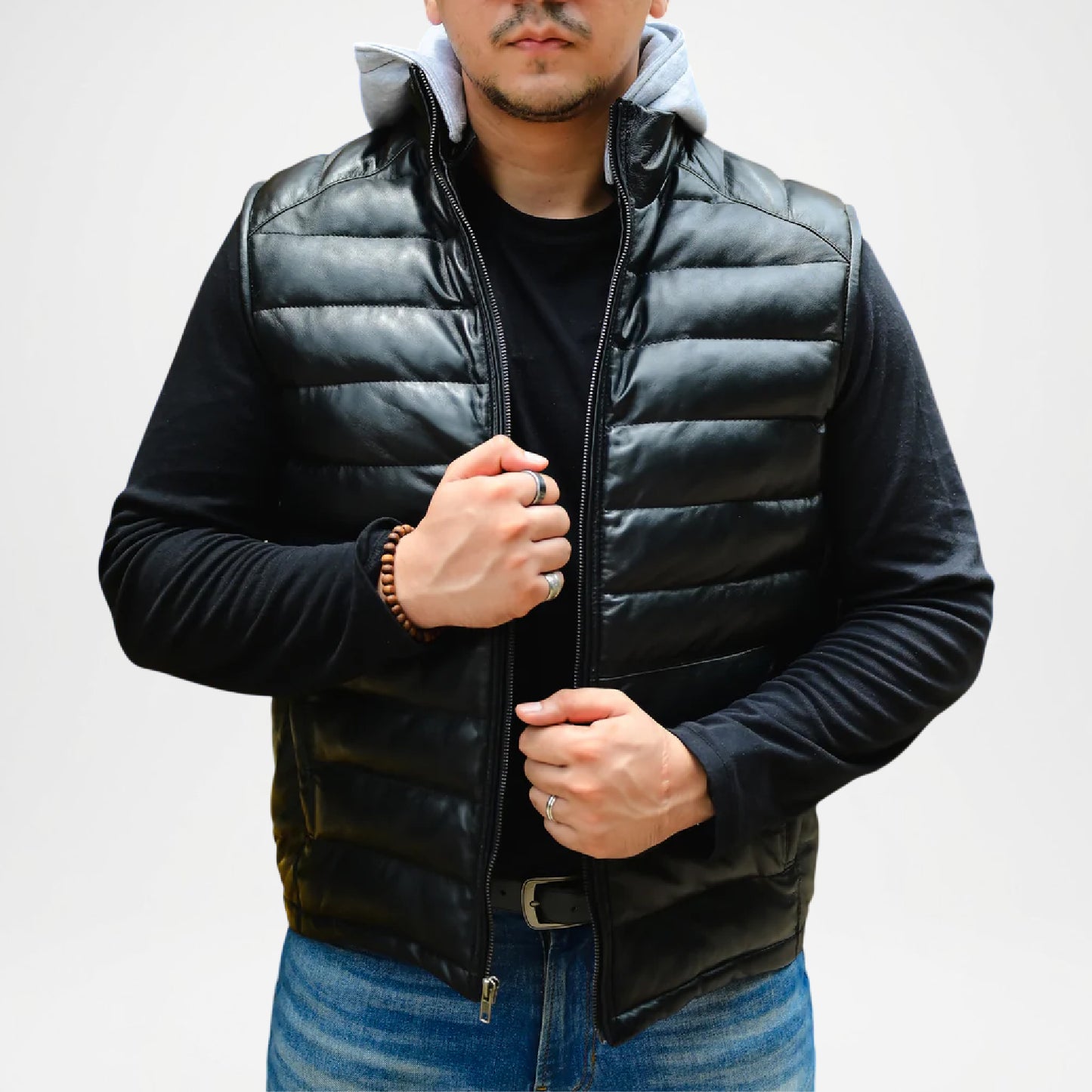 black puffer vest with hood men's