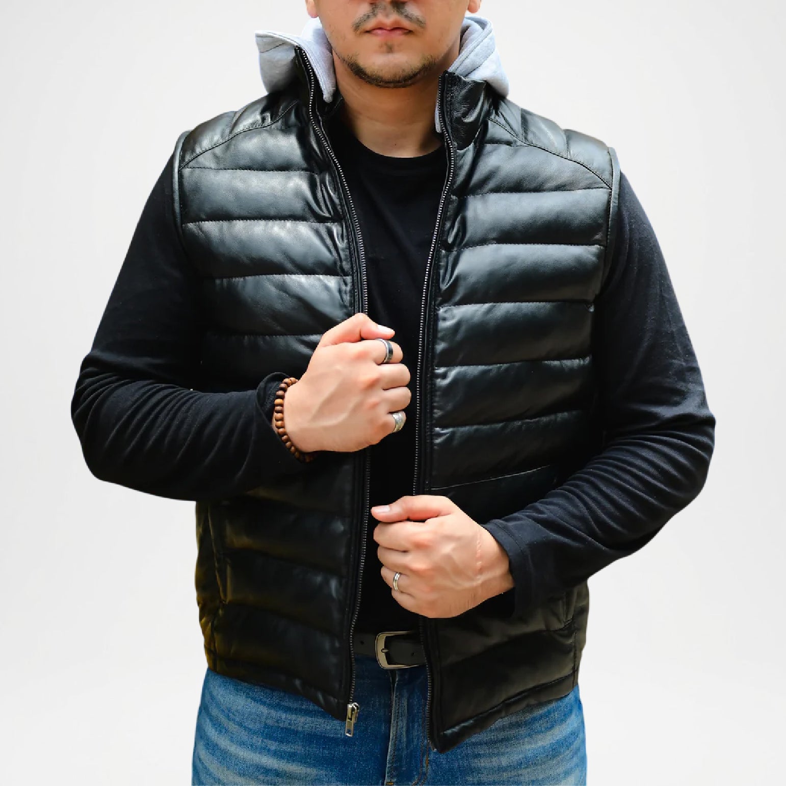 black puffer vest with hood men's