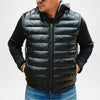 Black Leather Puffer Vest with Hood