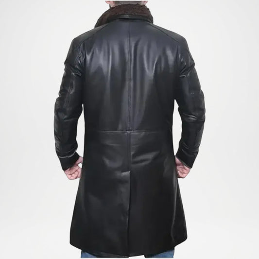 Men’s Black Shearling Leather Trench Coat