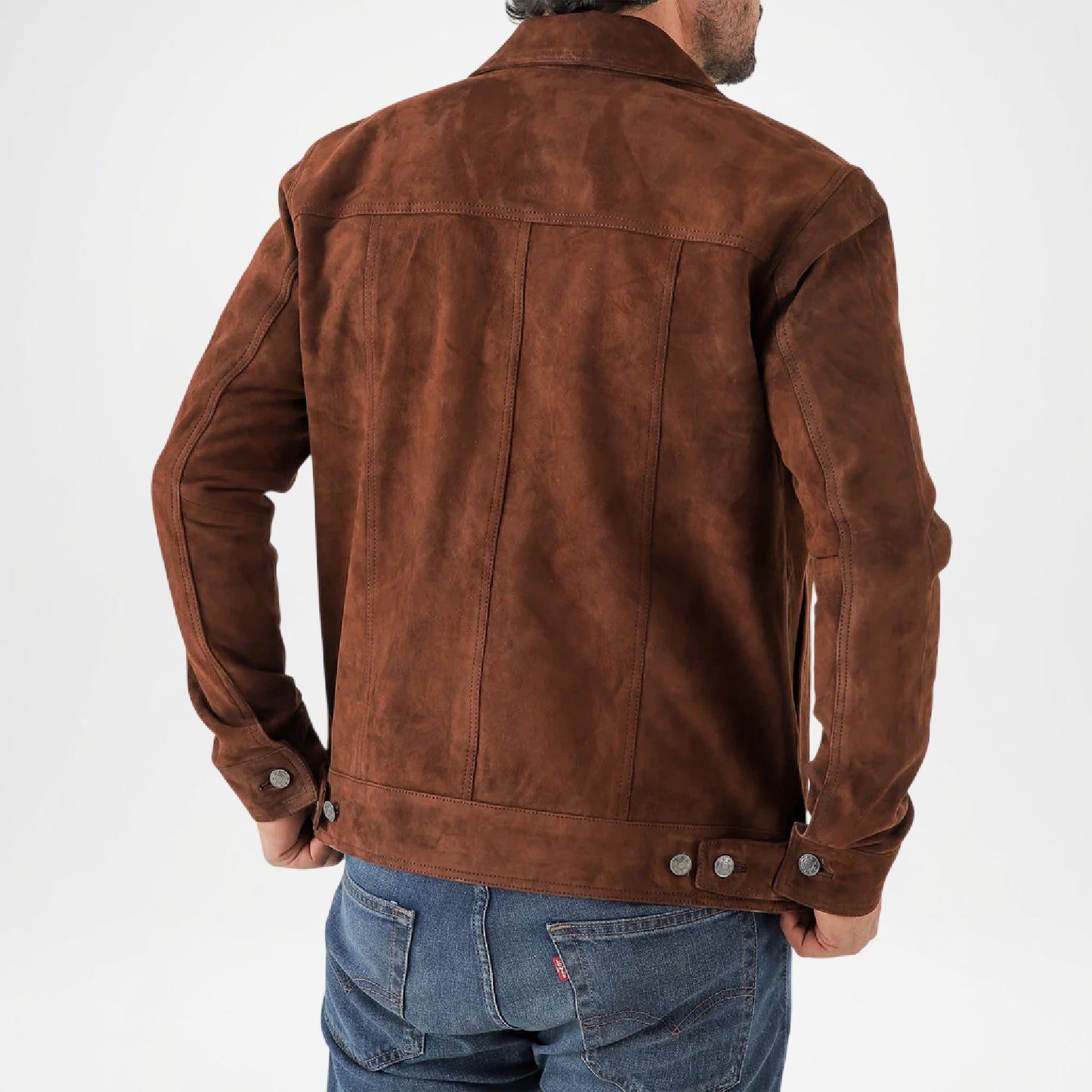 Chocolate Brown Suede Trucker Jacket for Men