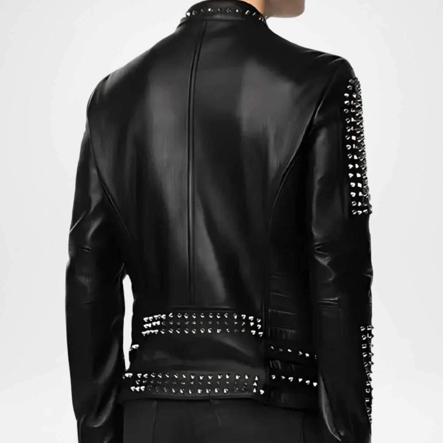 Black leather jacket with studded 
