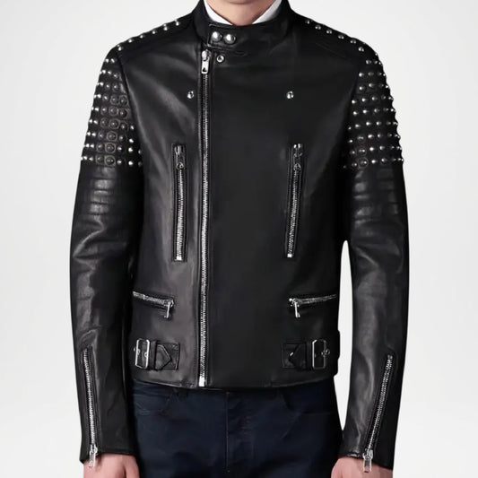 Leather Biker Jacket Mens Black Genuine Classic